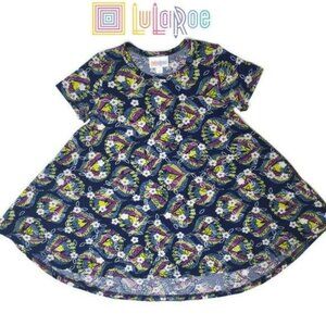 Lularoe Girls Floral Heart Pattern Short Sleeve Dress Size 2
